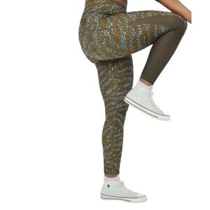 Aerie Offline Green/Blue Floral Mesh Side High Waisted Leggings size Small EUC